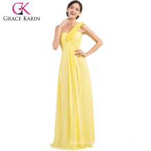 Грейс Карин элегантный одно плечо Цветочный дизайн желтый длинные шифон невесты платье CL3402-2#